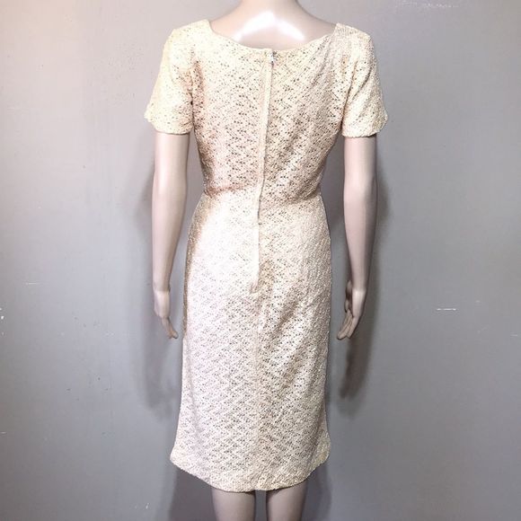Vintage 40s 50s Mancini beige textured 2 pc dress & jacket set mod size XS RARE - Picture 14 of 15